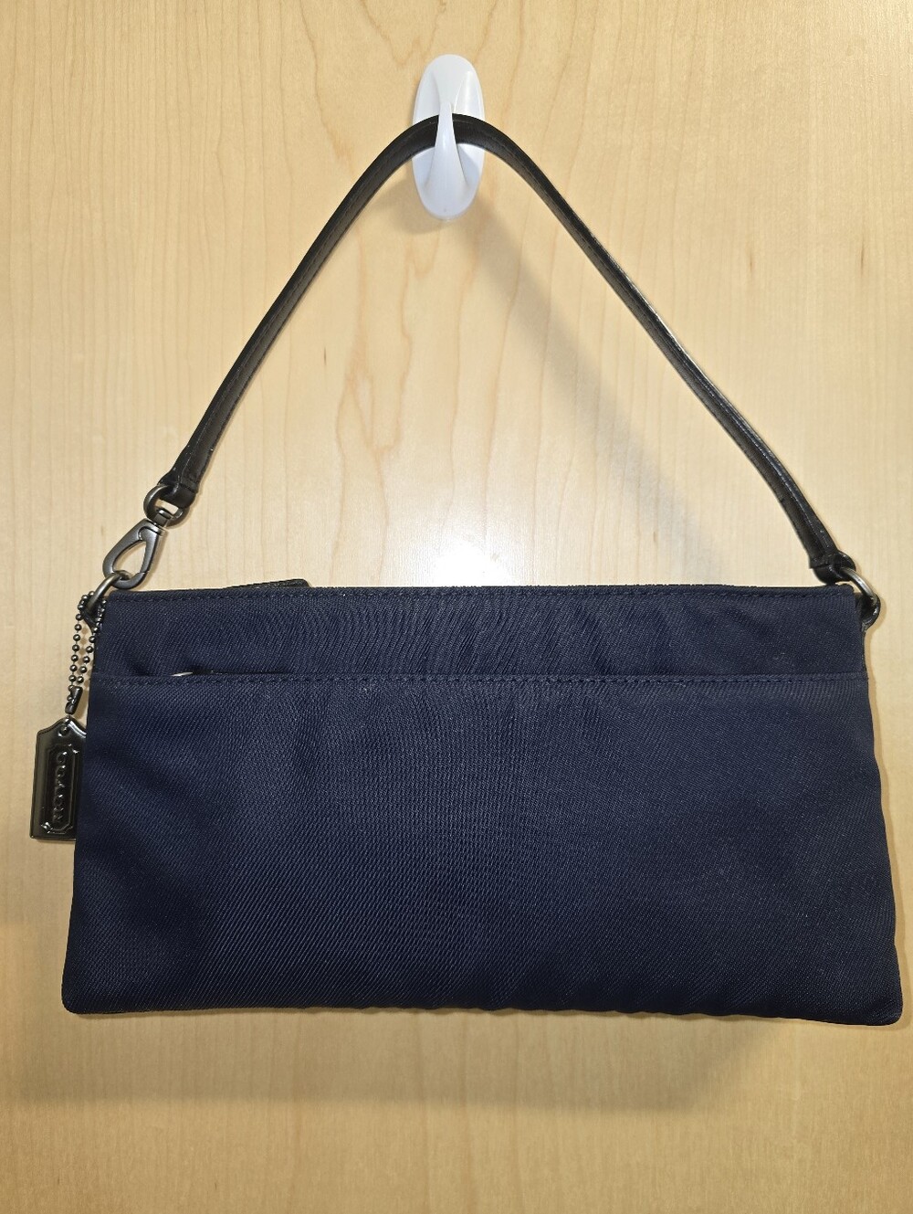 COACH 7407 Vintage (2001) Mercer Demi Handbag Navy Blue Twill Black Leather Trim